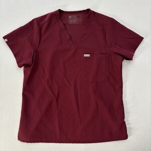 Figs Catrina Burgundy V Neck Scrub Top Women's Size Large
